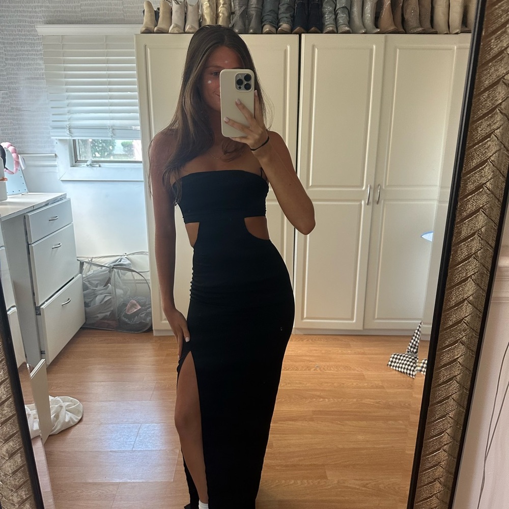 Black Strapless Cut-Out Dress